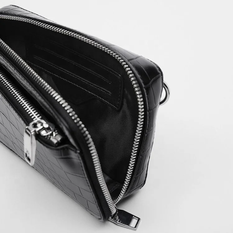 Custom Logo Crocodile Leather Black Croc Mens Crossbody Purse Fashion Shoulder Messenger Bag For Men