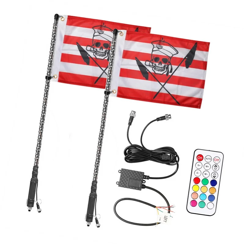 2Pcs 36 Inch 3Ft W/Turn Signal Lights Quick Release Mount W/Remote Led Whip