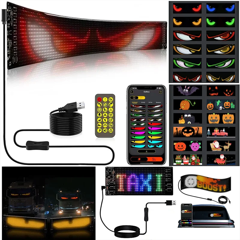 Programmable LED Display Truck Devil Eyes with Matrix Type Trucks Interactive Animation Flexible Screen Front Rear Window USB