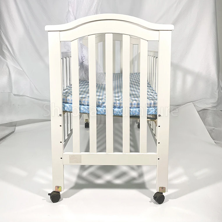 2022 New design product baby bed white wooden baby crib with net movable children cot