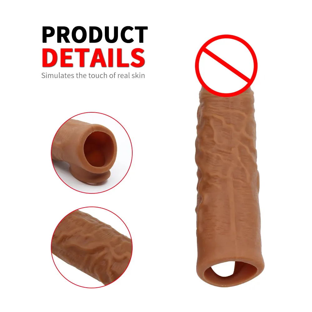 Reusable Penis Sleeve Extender Realistic Penis Condom Silicone Extension  Cock Enlarger Condom Sheath Delay Sex Toy for Men