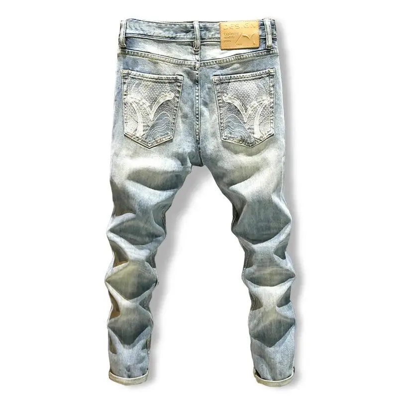 New arrival spring summer 2024 fashion street slim fit custom jeans purple brand jeans denim ripped mens