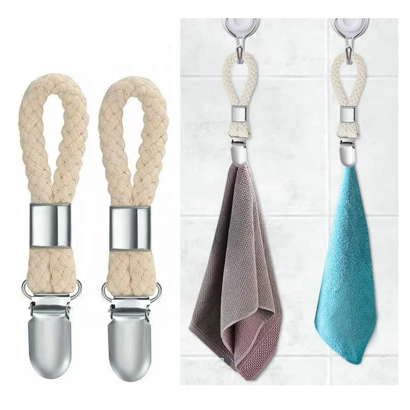 Kitchen bathroom woven cotton hand towel loop clamps tea towel hooks loops clips