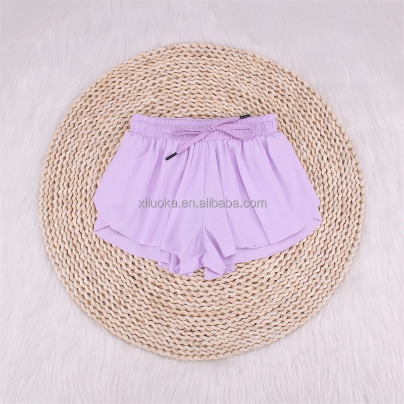 2 in 1 Spandex Gym Shorts Casual Elastic Waist Kids Flowy Shorts Quick Dry Yoga Shorts For Little Girls