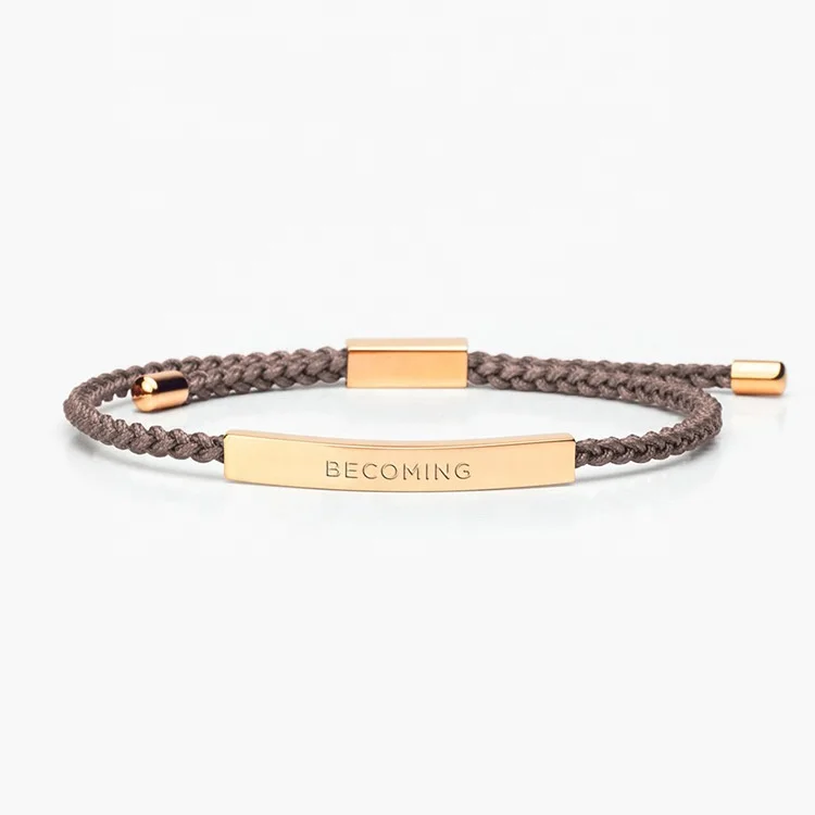 2022 Custom Gold Stainless Steel Jewelry Rope Charm Woven Friendship Adjustable Bracelet