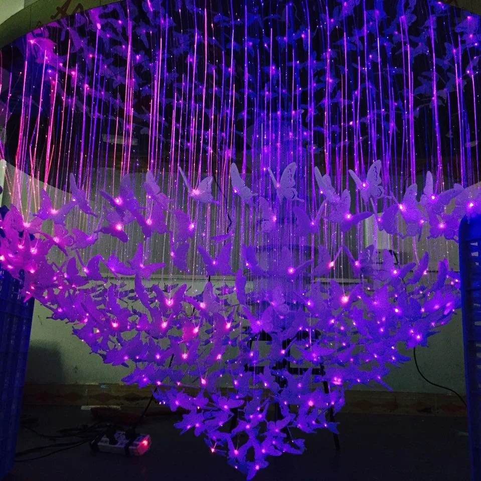Free shipping fiber optic warm white butterfly chandelier dia85cm height1.5m