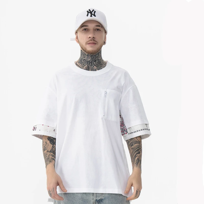 Japanese cashew flower patchwork oversiz e high street casual short sleeve t-shirt