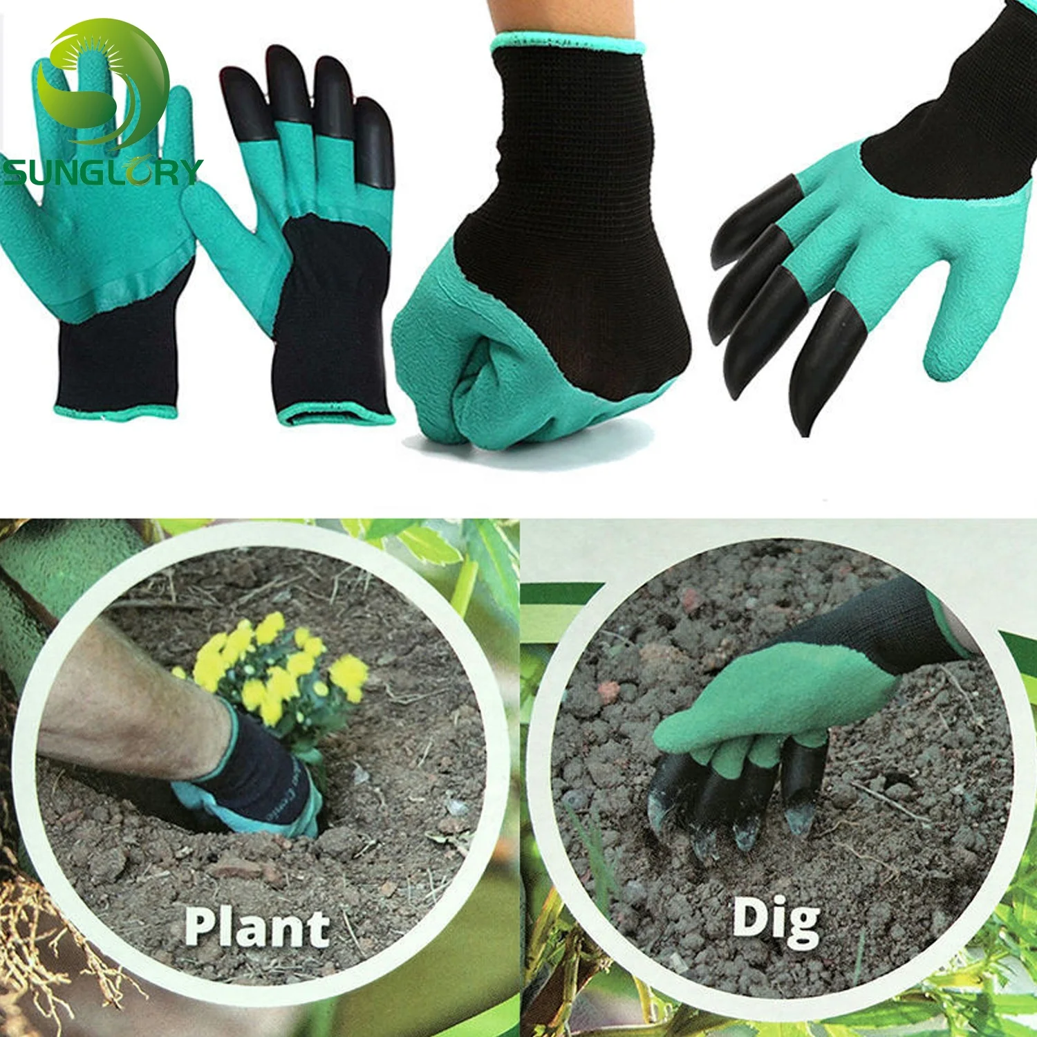 1 Pair Garden Gloves Rubber Polyester Builders Garden Household Safety Work Gloves Gardening Latex Dig 4 ABS Plastic Claws