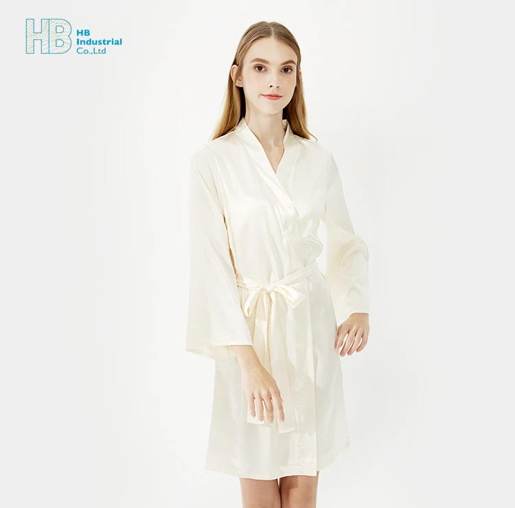 8014 Customized wholesale short satin embroidered brides robe