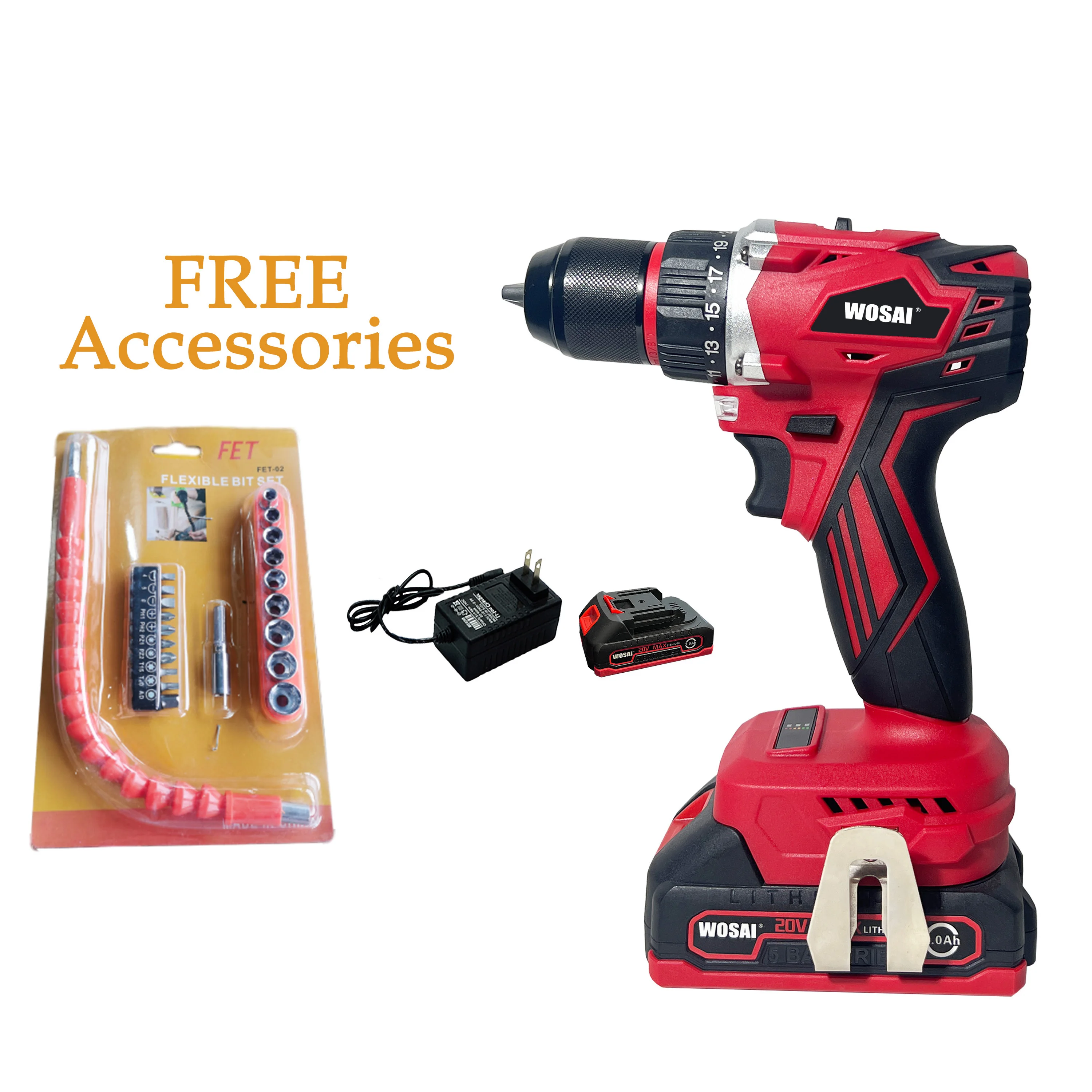20V Various Speed Wireless Screwdriver Rechargeable Electric Portable Cordless Drill Kit with LED Light