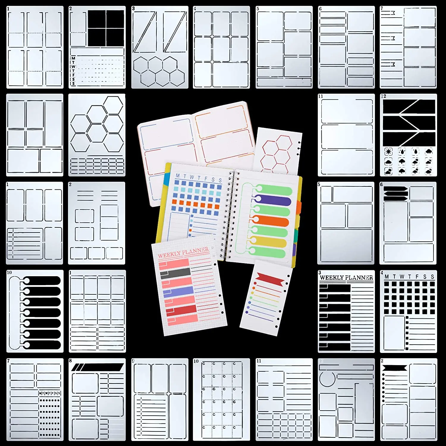 26 Pieces A5 Journal Stencils Plastic Planner Set DIY Templates Planner Weekly Layouts Bullet Dot Grid Journal Stencils for DIY