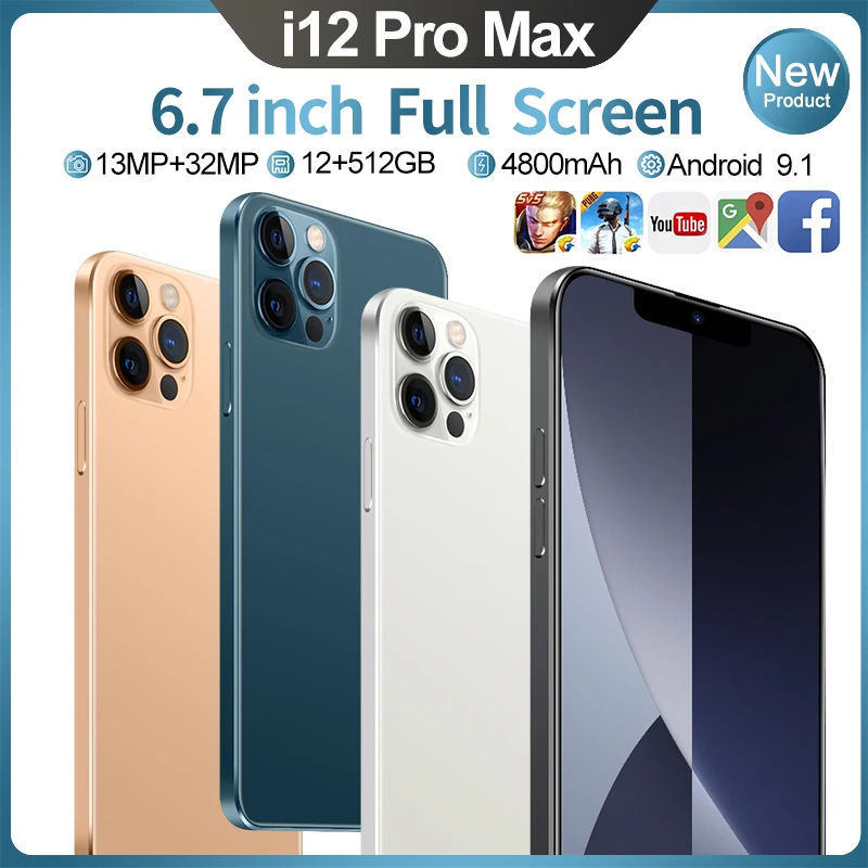 2021 Wholesale Unlock Cheap Price I12 Pro Max 6.7 Inch 12Gb + 512Gb Android Smartphone 10 Core 5G Smart Mobile Phone
