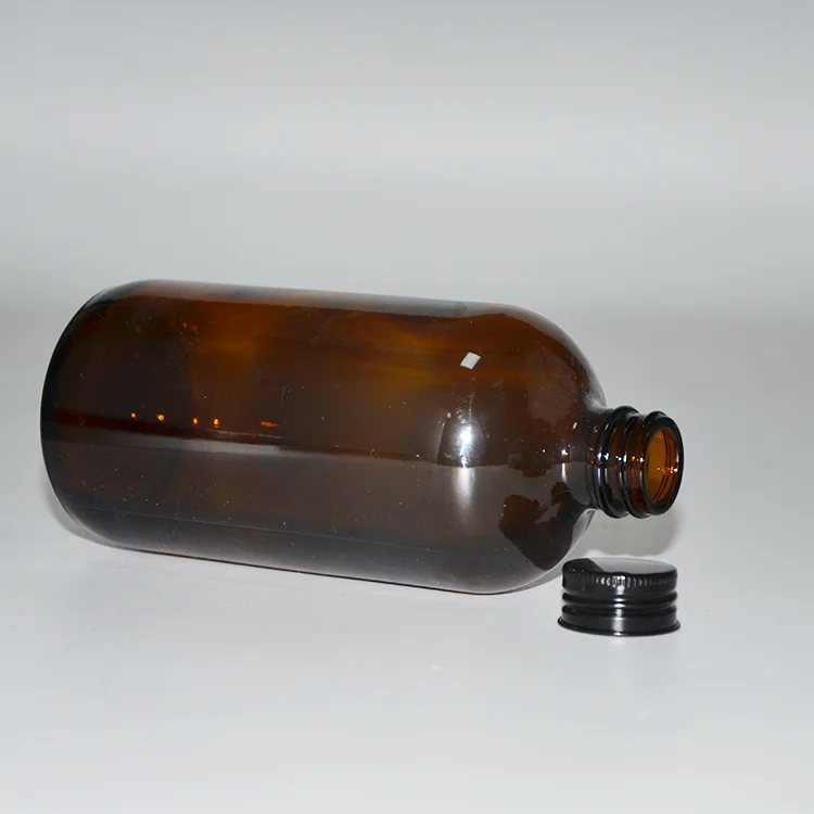 250 ml 500 ml 1000 ml Amber Juice Round Shape Boston Glass Bottles With Aluminum Lids
