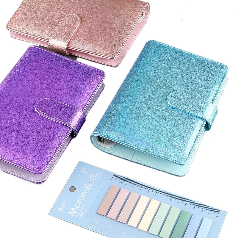 Retro Laser PU Leather 6 Rings Loose-leaf Binder Spiral Notebook Folder Agenda Planner Organizer Stationery Notebook A6