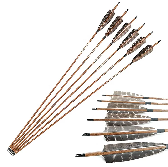100% Carbon Arrows Wooden Coating Hunting Target Arrows for Compound Recurve Traditional Bare Bows Longbow Spine 400 500