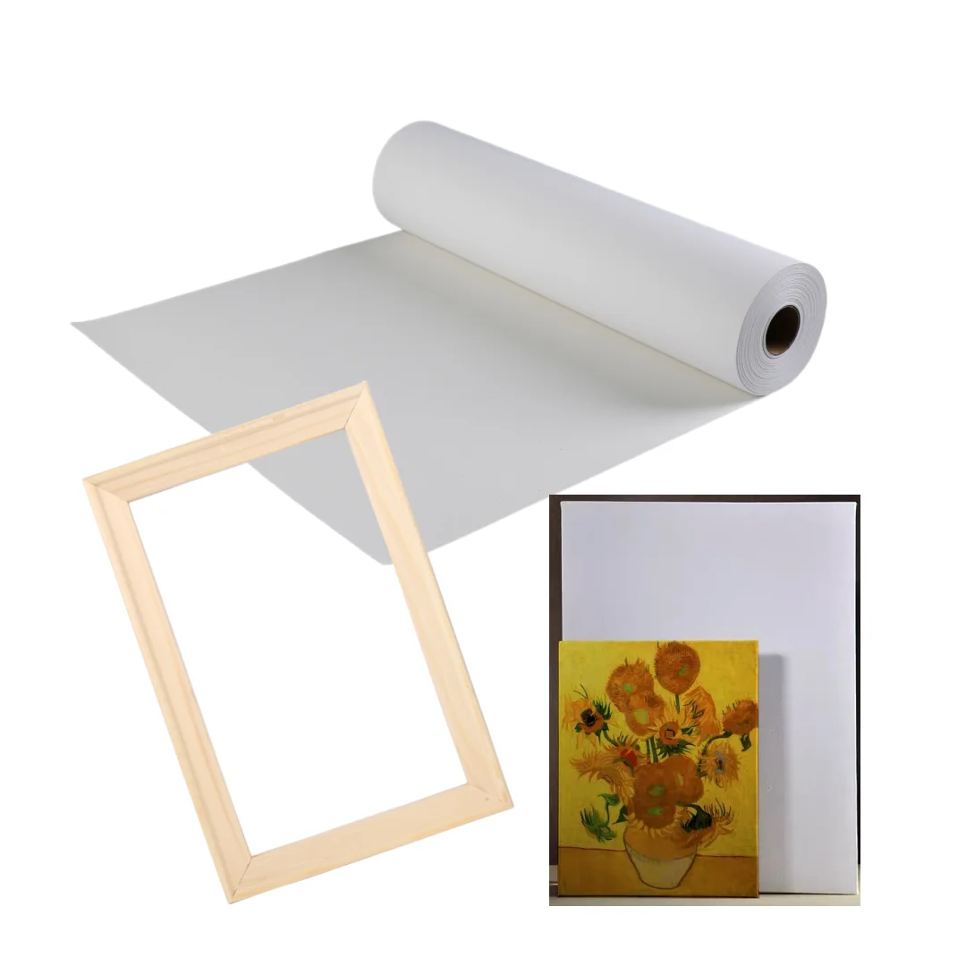 wooden inner frame canvas roll waterproof matte polycotton mix canvas roll for inkjet printing used for stretched canvas display