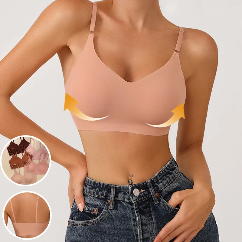 Sharicca Summer Laser Cut Seamless Wireless Push Up Bra Basic Crop Top Por Mayor Padded Women Brassier Ice Silk Seamless Bra
