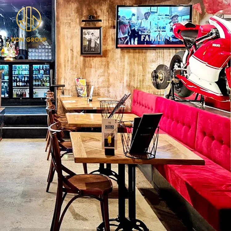 Custom Coffee shop fast food table Commercial furniture metal solid cafe wood wooden cafe restaurant table and chair set