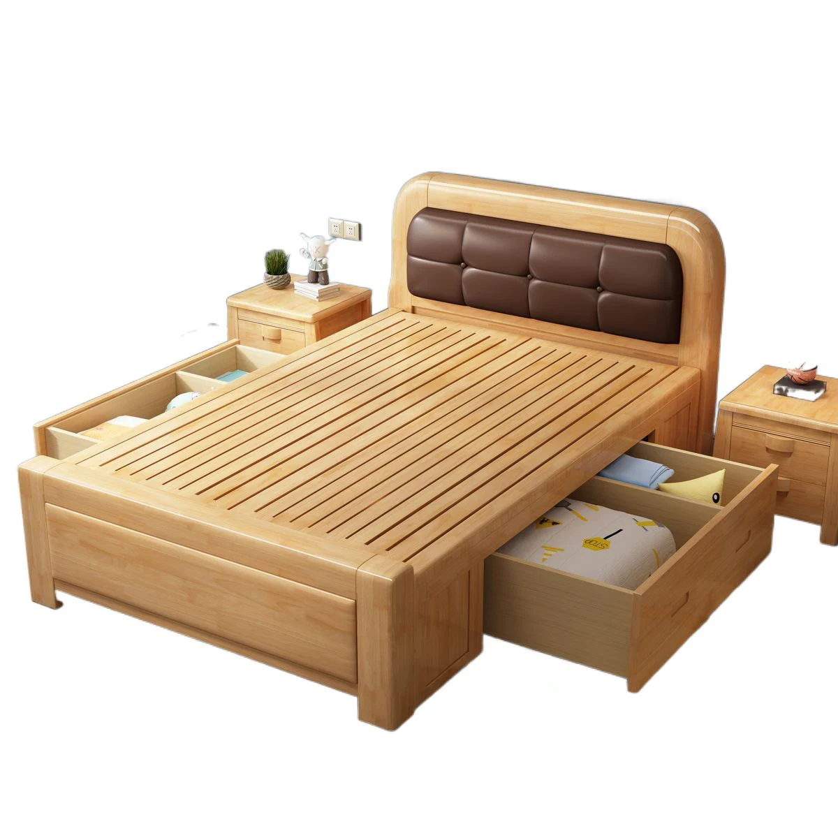House Furniture Luxury Style Modern Bedroom Set Wooden Frame Double Size Bed Wood