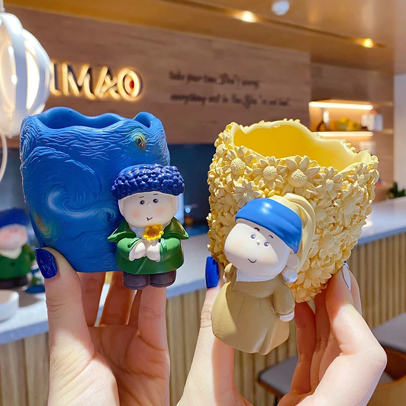 BaiMao custom office standard round pen holder desk organizer resin pen container mini pencil holder