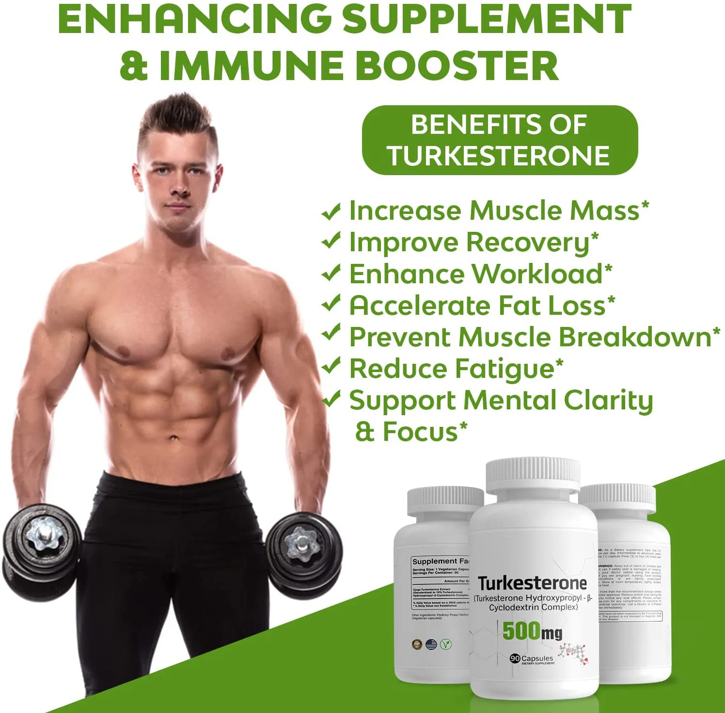 500mg Hydroxypropy Cyclodextrin Complex Turkesterone Capsules Muscle Growth Recovery & Stamina Supplement for Adults