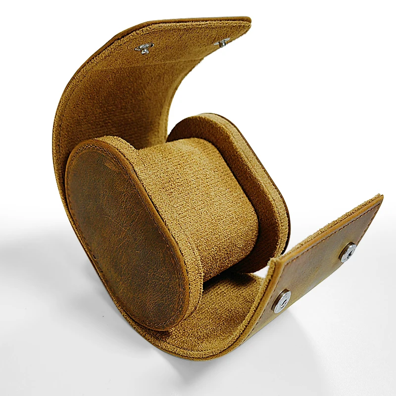 Custom 1 Slot Watch Display travel Case Gift Box Storage Organizer Portable Genuine Leather Watch Roll Pouch Holder Watch Bag