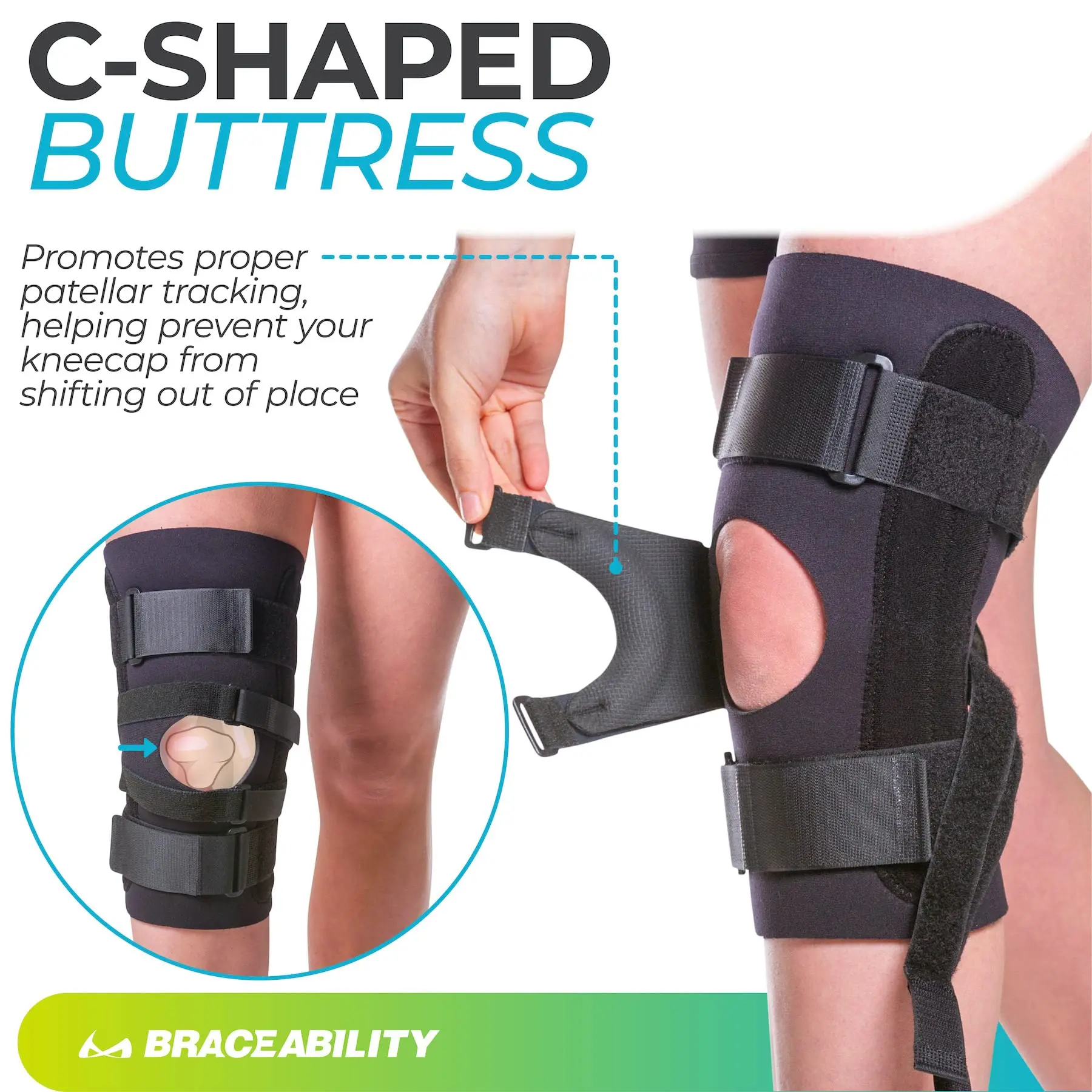 Open Patella Knee Brace support  Lateral Patellar Stabilizer with Medial and JLat Support Straps for Dislocation