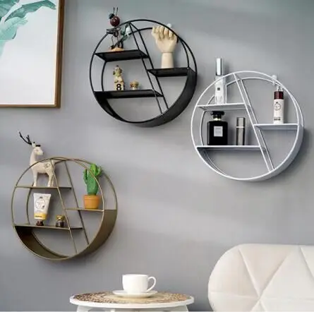 Nordic Style Metal Decorative Shelf round Hexagon storage holder rack Shelves Home wall Decoration Potted ornament holder rack