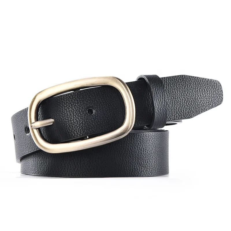 Guangzhou Directly Sales Black Plain Belt With Gold Oval Buckle Medium