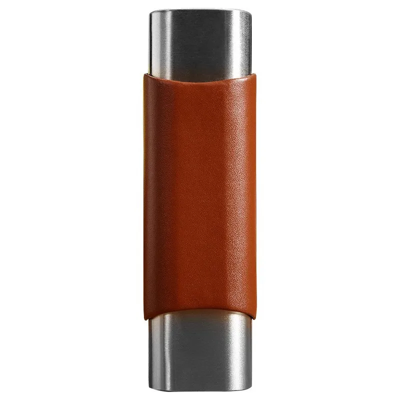 Portable Travel Genuine Leather Cigar Case With Stainless Steel Cigar Humidor Holds 2 Pcs Cigar Tube