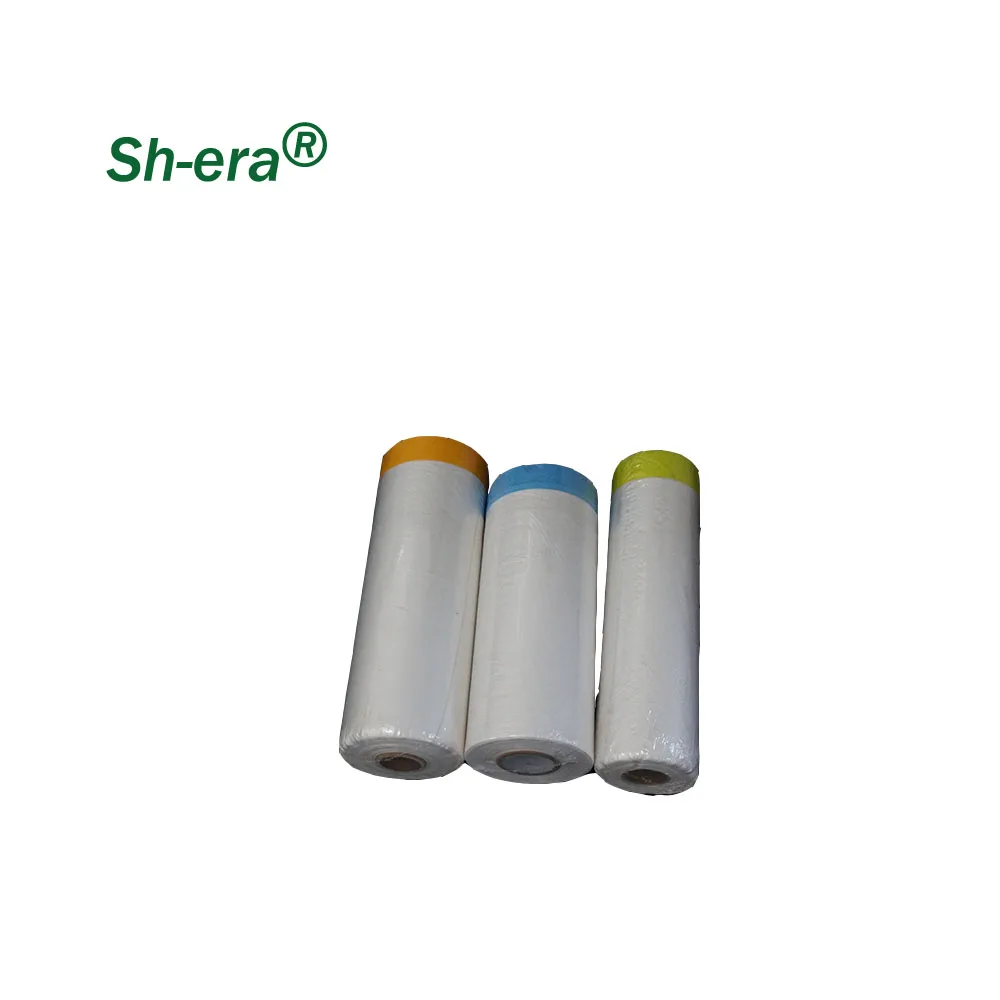 
DIY auto paint clear plastic masking film with adhesive pre-taped masking tape 