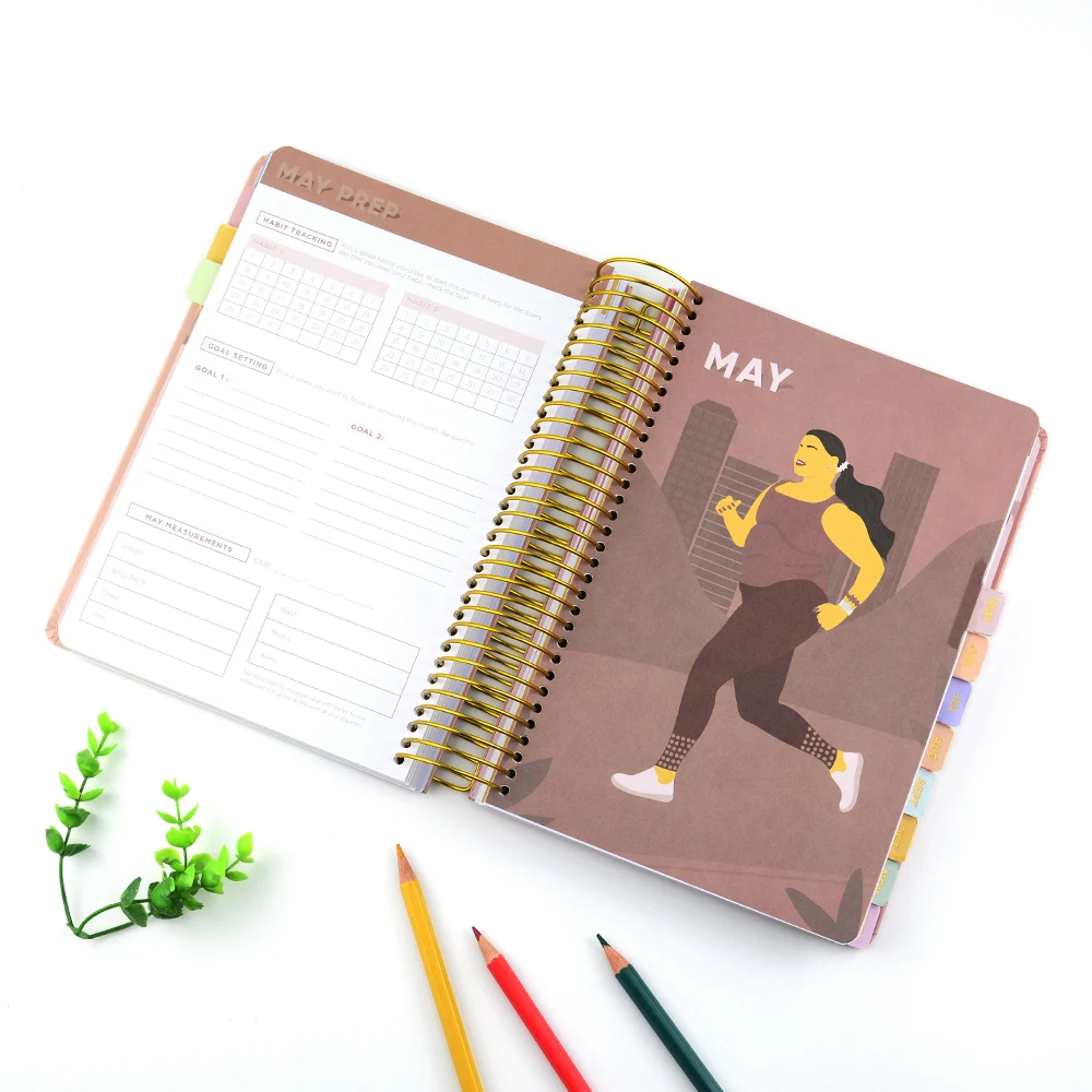 Custom A5 Daily Monthly Spiral Fitness Journal And Gym Planner Book For Workouts