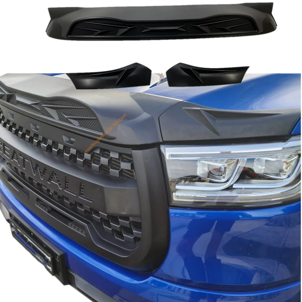 gwm cannon accessories Injection Bonnet Protector Guard for Great Wall Poer 2020+  3M Tape on  Matte Black ABS 3 PCS Injection