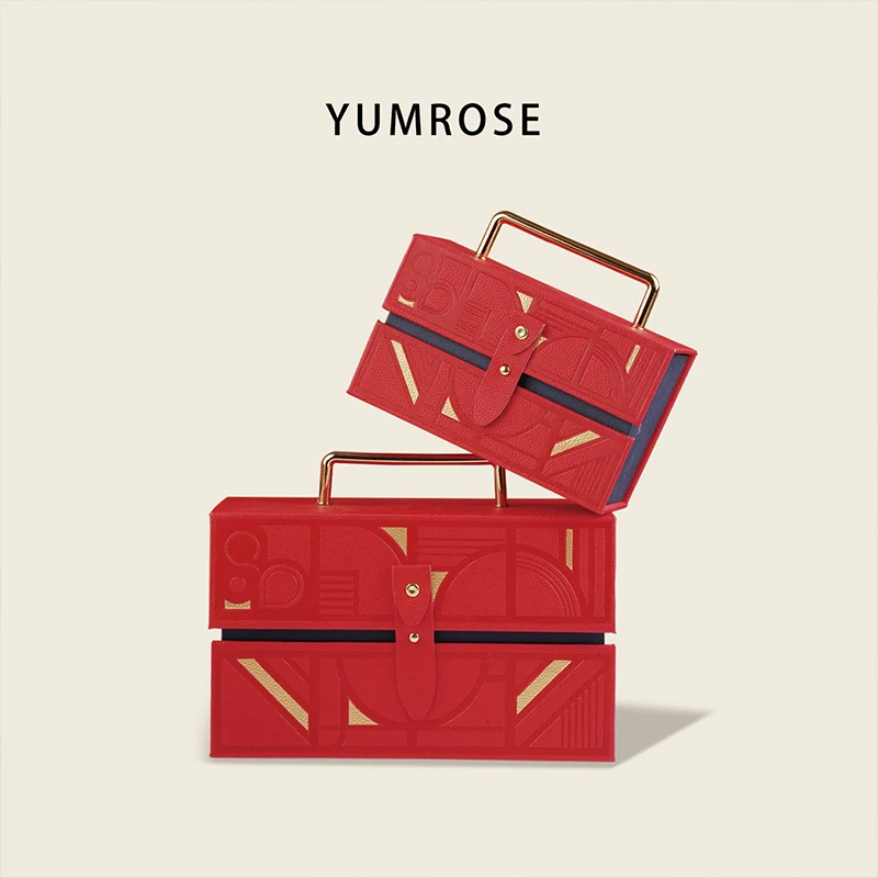 Online Best Service Red Briefcase Design Leather With Metal Handle wedding favors bridesmaid paper gift box