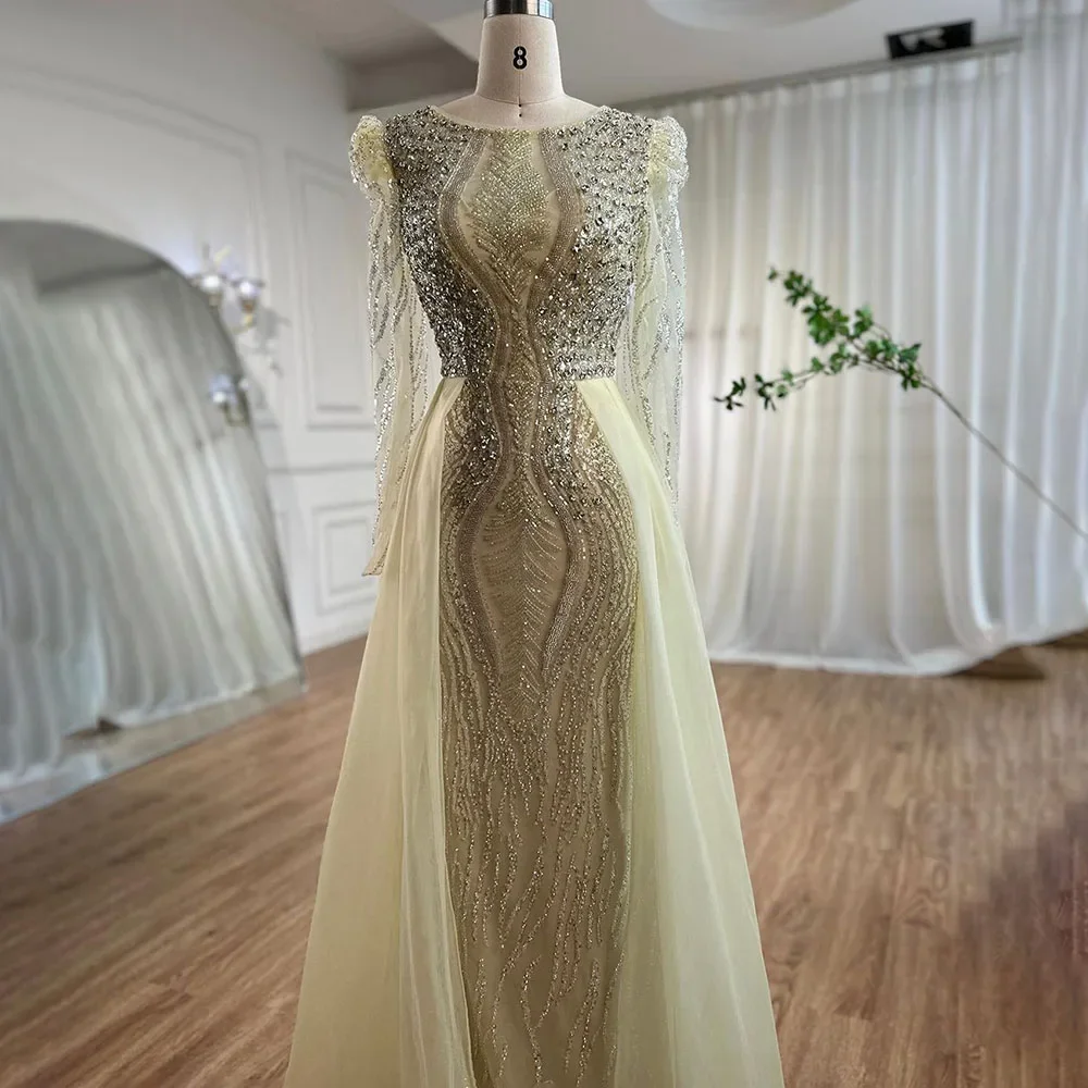 Serene Hill Muslim Blue Mermaid Over Skirt Evening Dresses Beads  Prom Formal Gowns 2024 For  Party LA72030 Customized