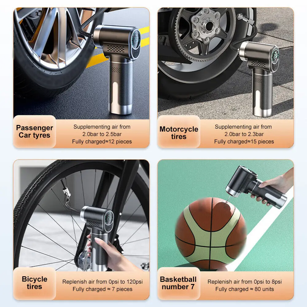 Customized Logo Cordless Digital Display Tire Inflator Portable Air Compressor Rechargeable Wireless Car Tire Hand Air Pump