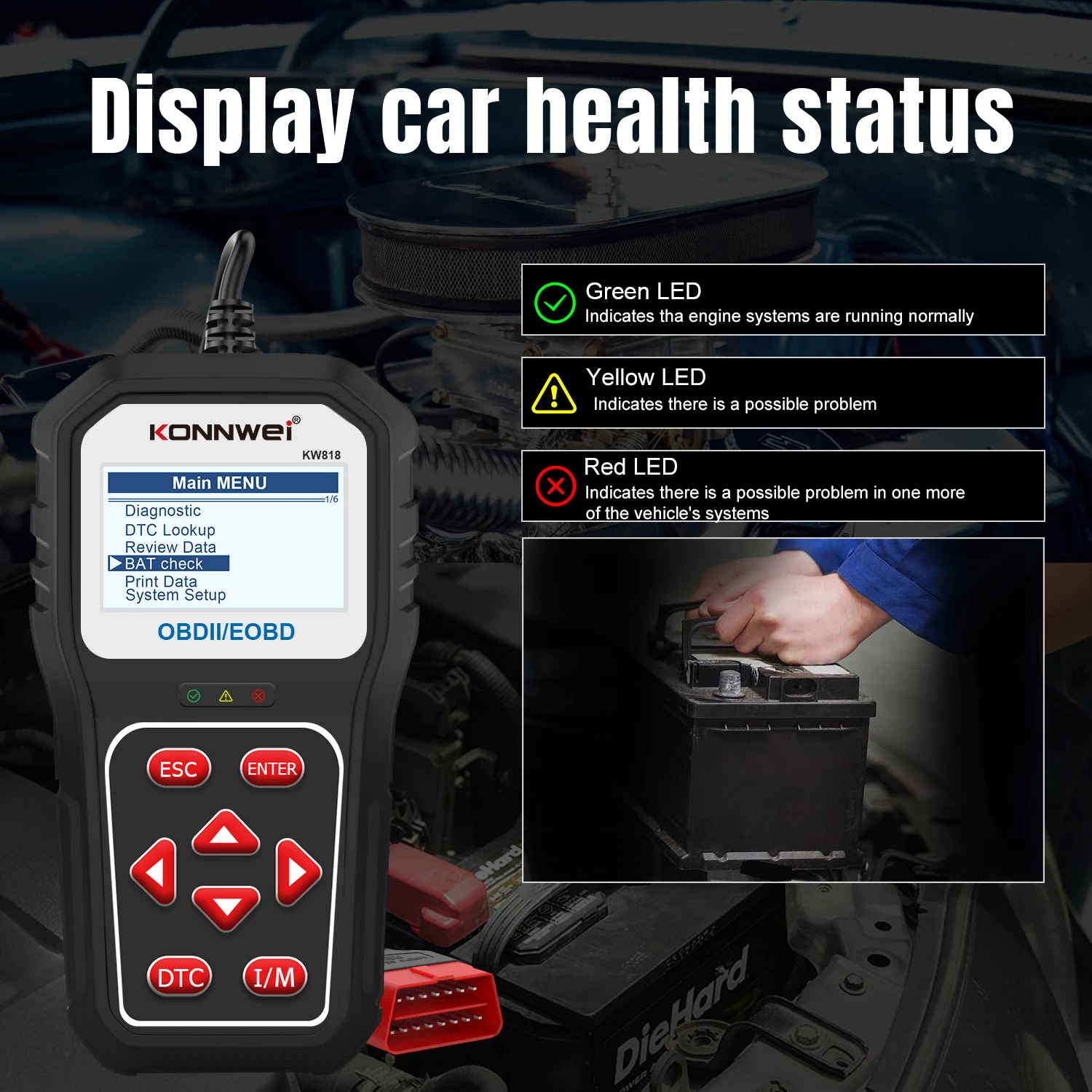 12V Automotive OBD Fault Diagnosis Instrument 2.8iInch Black and White Screen 7 Languages Support System XP WIN7 WIN8 WIN10