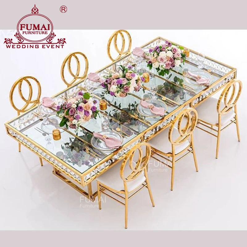 Dining Furniture Luxurious Crystal Candelabra Gold Sweetheart Glass Tables For Wedding And Party
