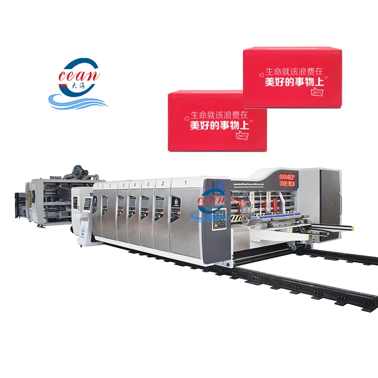 High speed corrugated cardboard box line printer slotter gluer strapper line automatic box production straight line