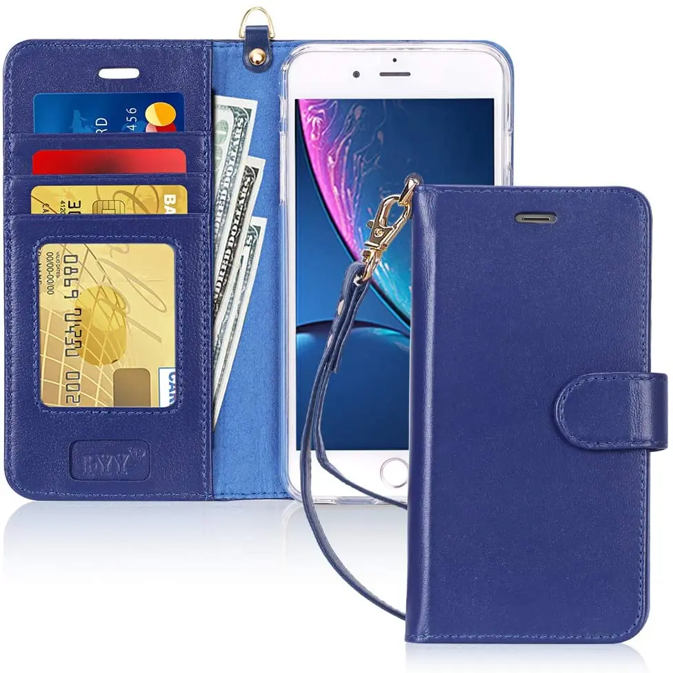 
Genuine Leather Wallet Case with Kickstand Feature and Flip Folio Case Cover with Card Slots 