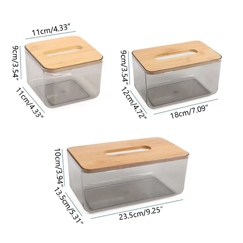 Transparent Tissue Boxes Household Square Table Napkin Holder Wood Lid Paper Storage Container for Home Car Tissue Dispenser