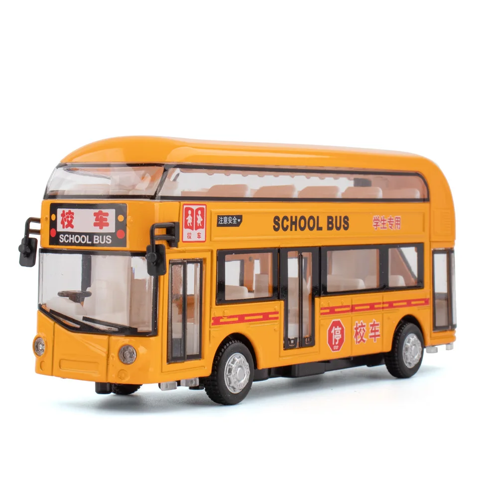 1/32 Double Decker School Bus Diecast Alloy Model Car Toys Wholesale Simulation Vehicles for Children Kids
