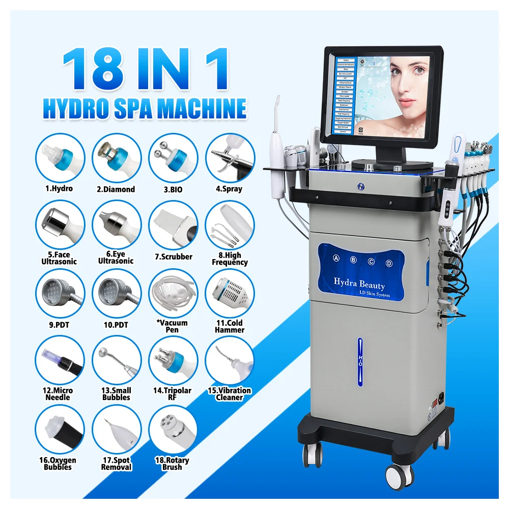 18 IN 1 OEM&ODM Factory Customized Hydra Oxygen Jet Dermabrasion Hydro Aqua Peeling Beauty Face Equipment Salon Facial Machine