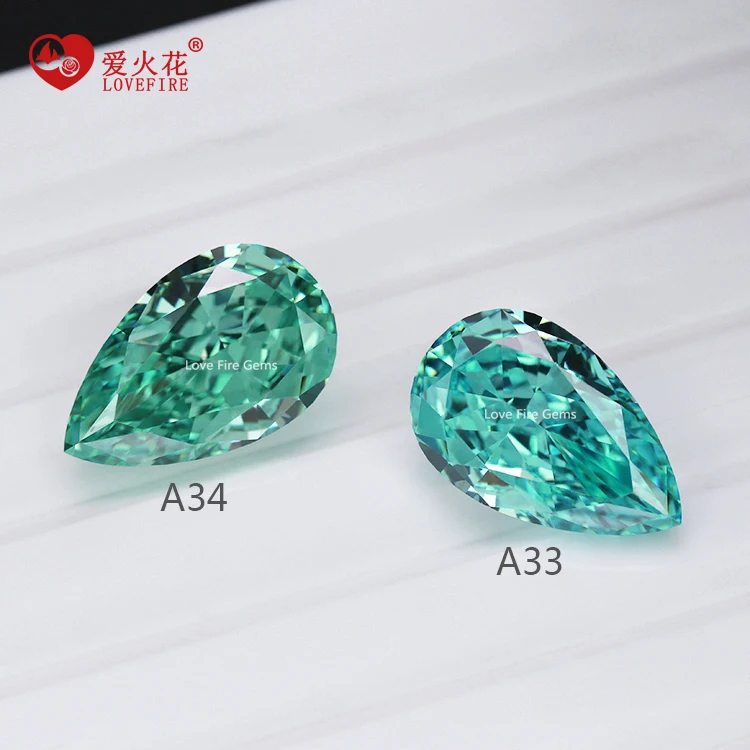 wholesale loose gemstone paraiba colors pear shape 5A+ 4K CZ zircon stone crushed iced cut cubic zirconia