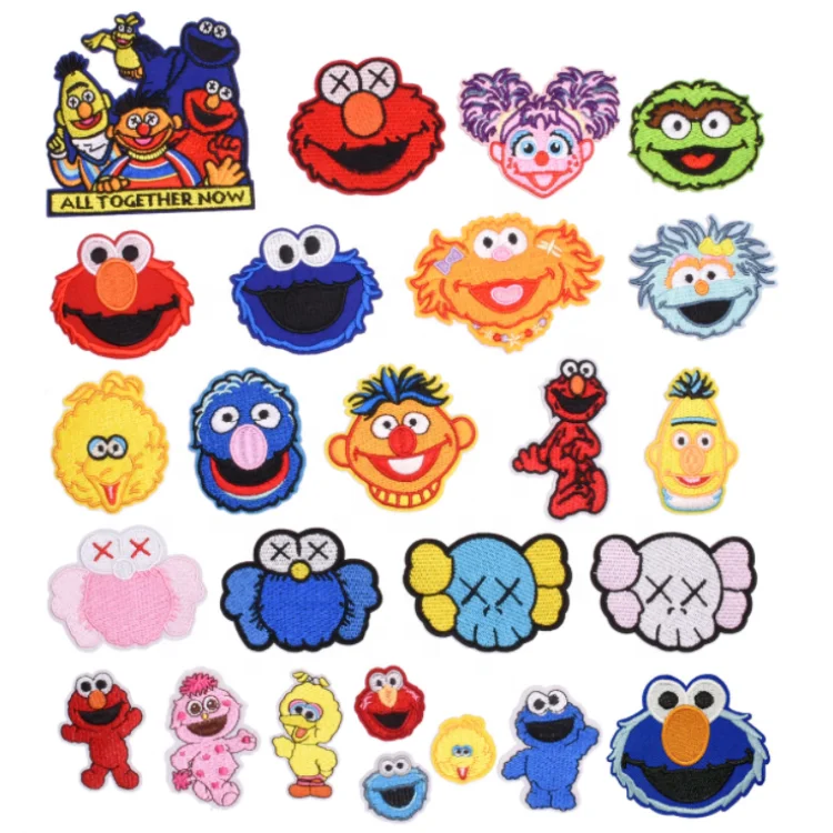 Excellent quality twill fabric embroidered iron-on labels cartoon patches sets wholesale