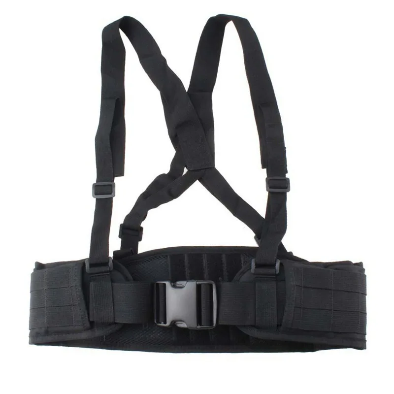 MOLLE Battle Belt w/ Suspenders CAMO Adjustable Functional Tactical Chest Harness belt
