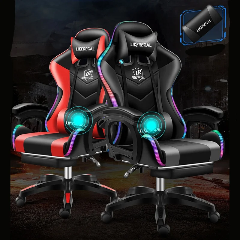 Competitive Cheap Pu Leather Racing Computer sit lie Pink Gaming Chair With Massage pillow for gamer