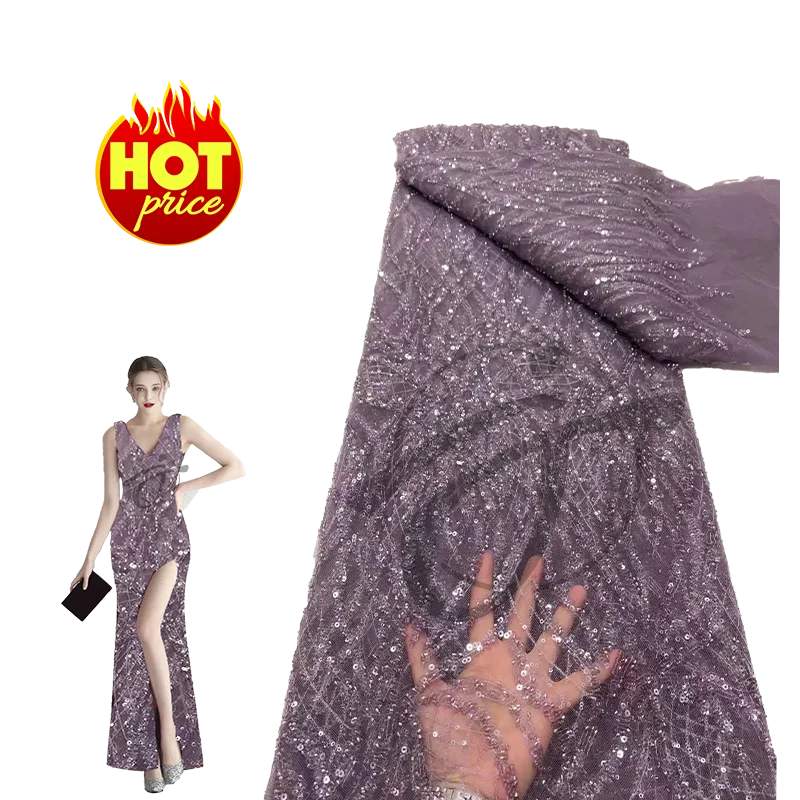 Yun Fan buy sequin beaded lace fabrics by the yard tulle mesh lace beading fabrics for bridal wedding women dress