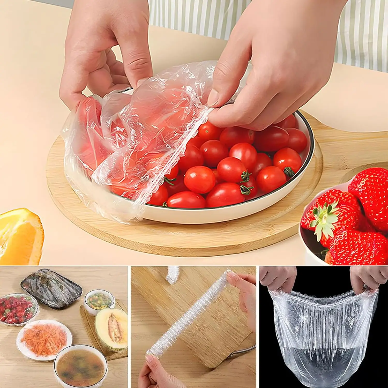 Hot 100PCS Plastic PP Food Cover Waterproof Shower Caps Hair Large Disposable Hair Caps for Shower Coloring Home Hotel Travel