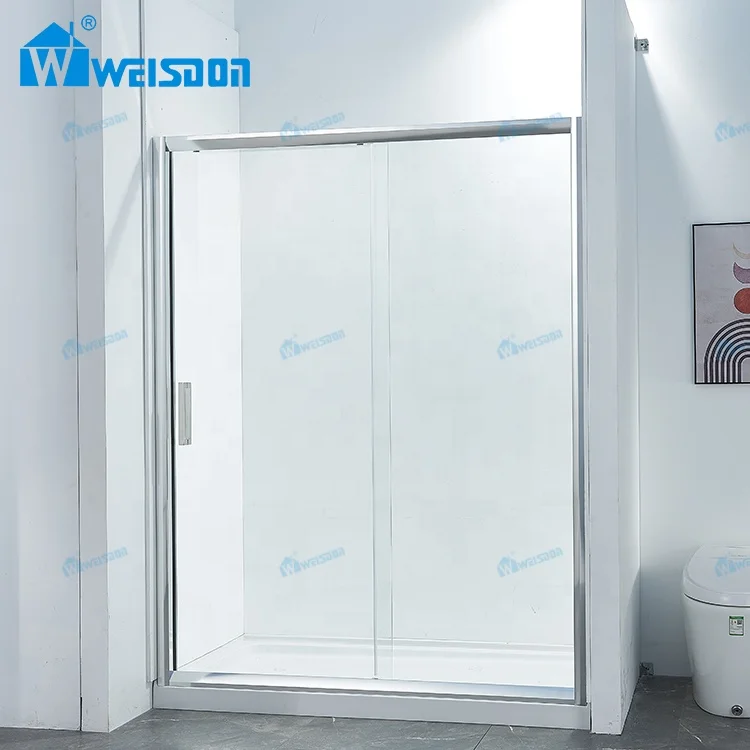 Weisdon OEM ODM Bathroom Single Sliding Shower Room Framed Aluminum Tempered Glass Shower Door